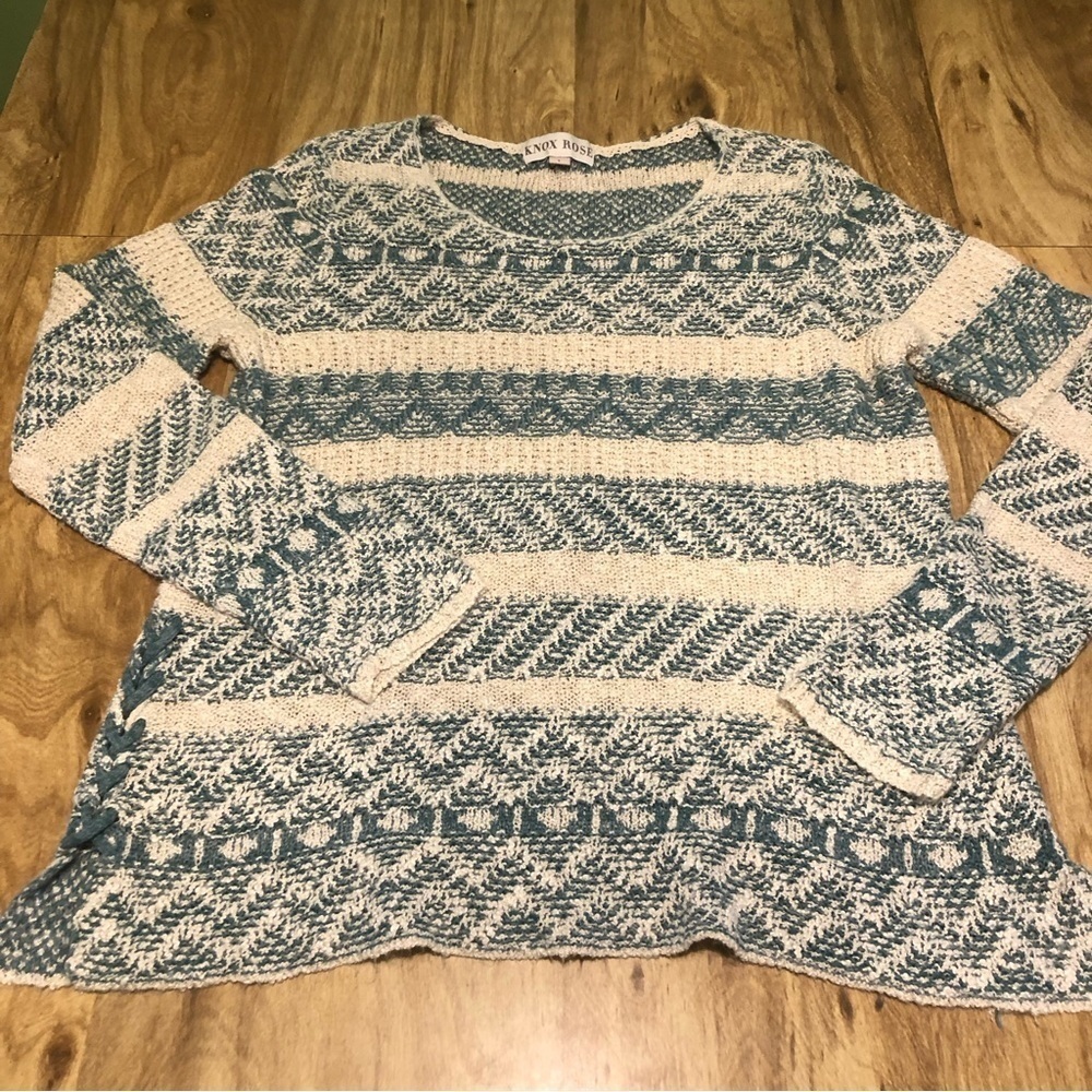 3/$25 Knox Rose Striped Knit Pullover Acrylic  Sweater Braided Sides Size Large